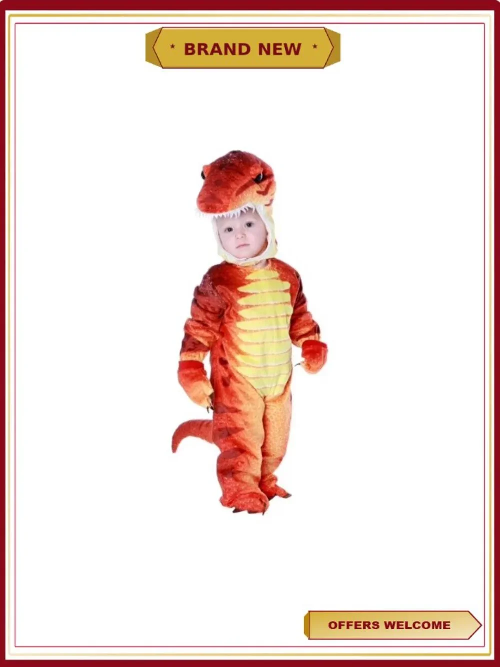 Kids T-Rex Dinosaur Halloween Costume Plush Jumpsuit Gloves Hood